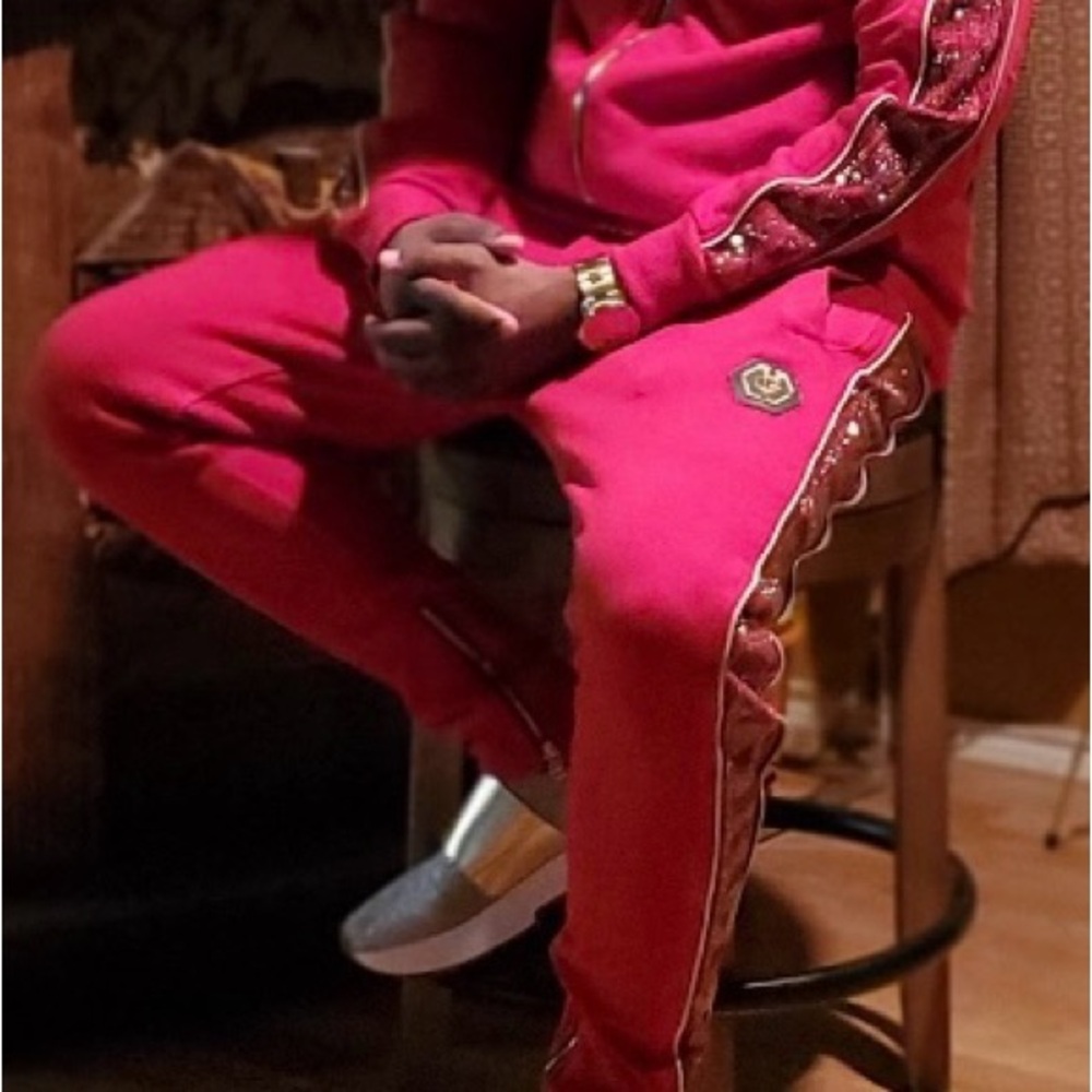 Men's Red Sweatpants with Gold Accents